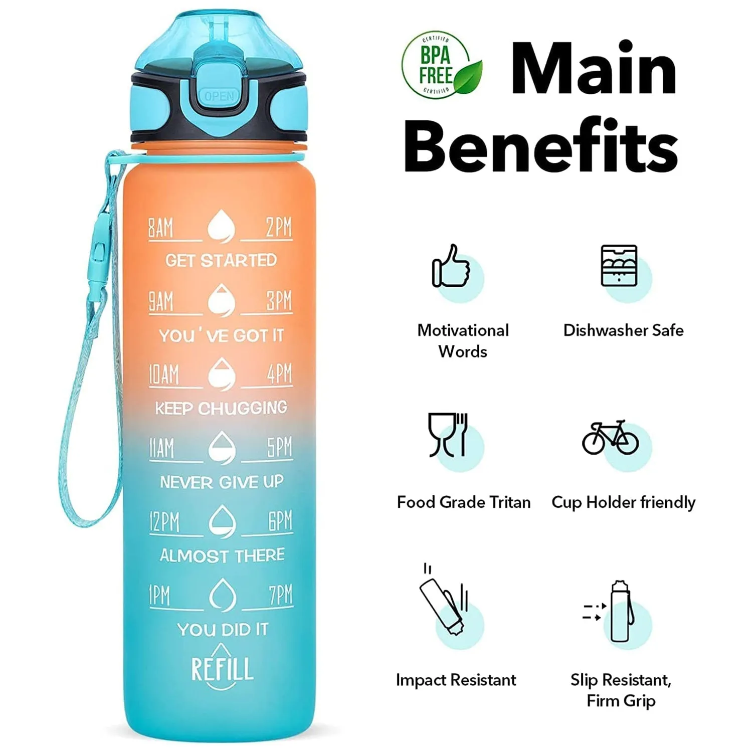 0325 Motivational Water Bottle 1 litre Sipper Bottle
