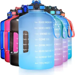 1 Gallon Motivational Sports Water Bottle with Time Marker, BPA Free 128oz Leak Proof Jug, Black, Plastic, 128 ounces, Fitness, Sports, Outdoor Activities
