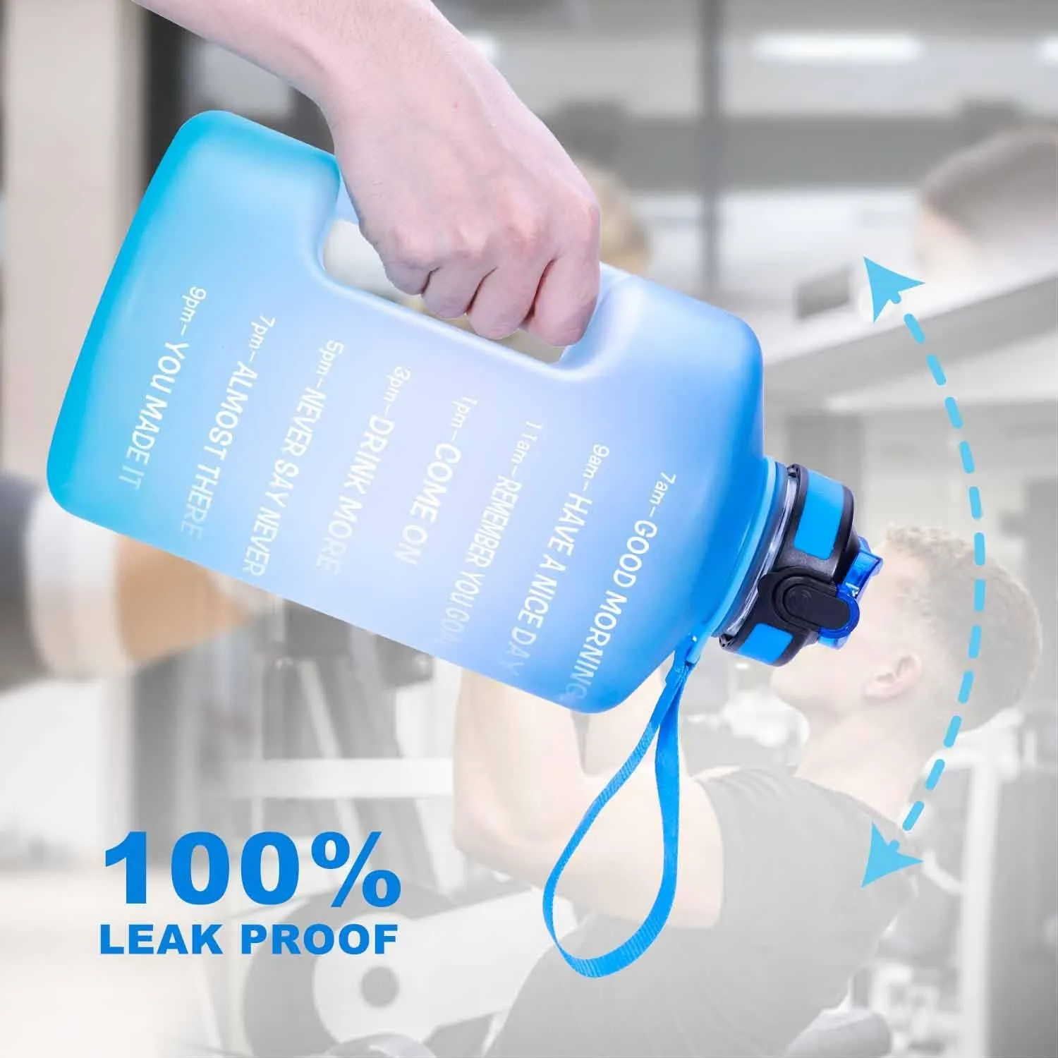 1 Gallon Motivational Sports Water Bottle with Time Marker, BPA Free 128oz Leak Proof Jug, Black, Plastic, 128 ounces, Fitness, Sports, Outdoor Activities