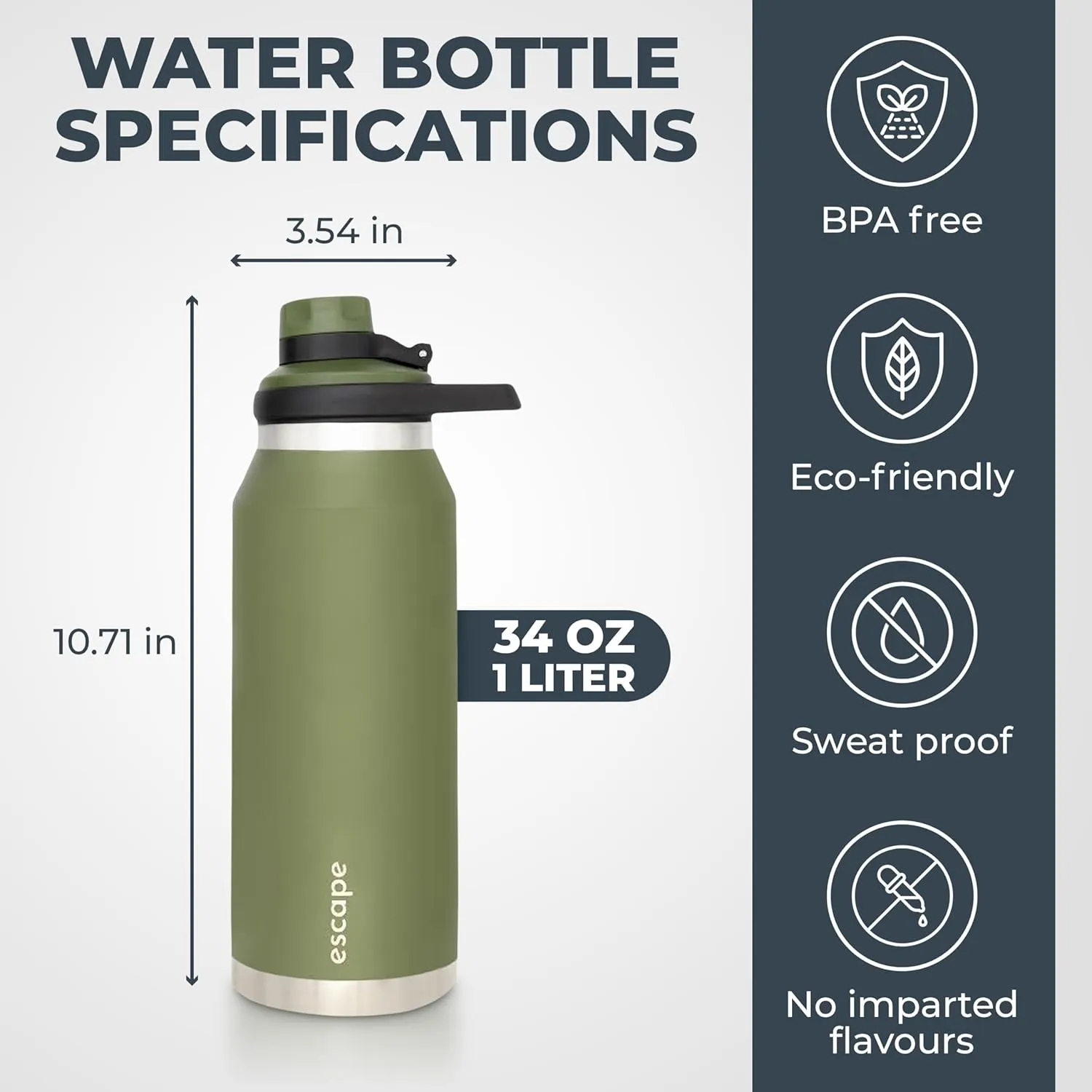 1 Liter Water Bottle Ideal for Gym Dishwasher Safe 34 oz Insulated Stainless Steel that Keeps Hot & Cold Wide Mouth CHERRY ESCAPE