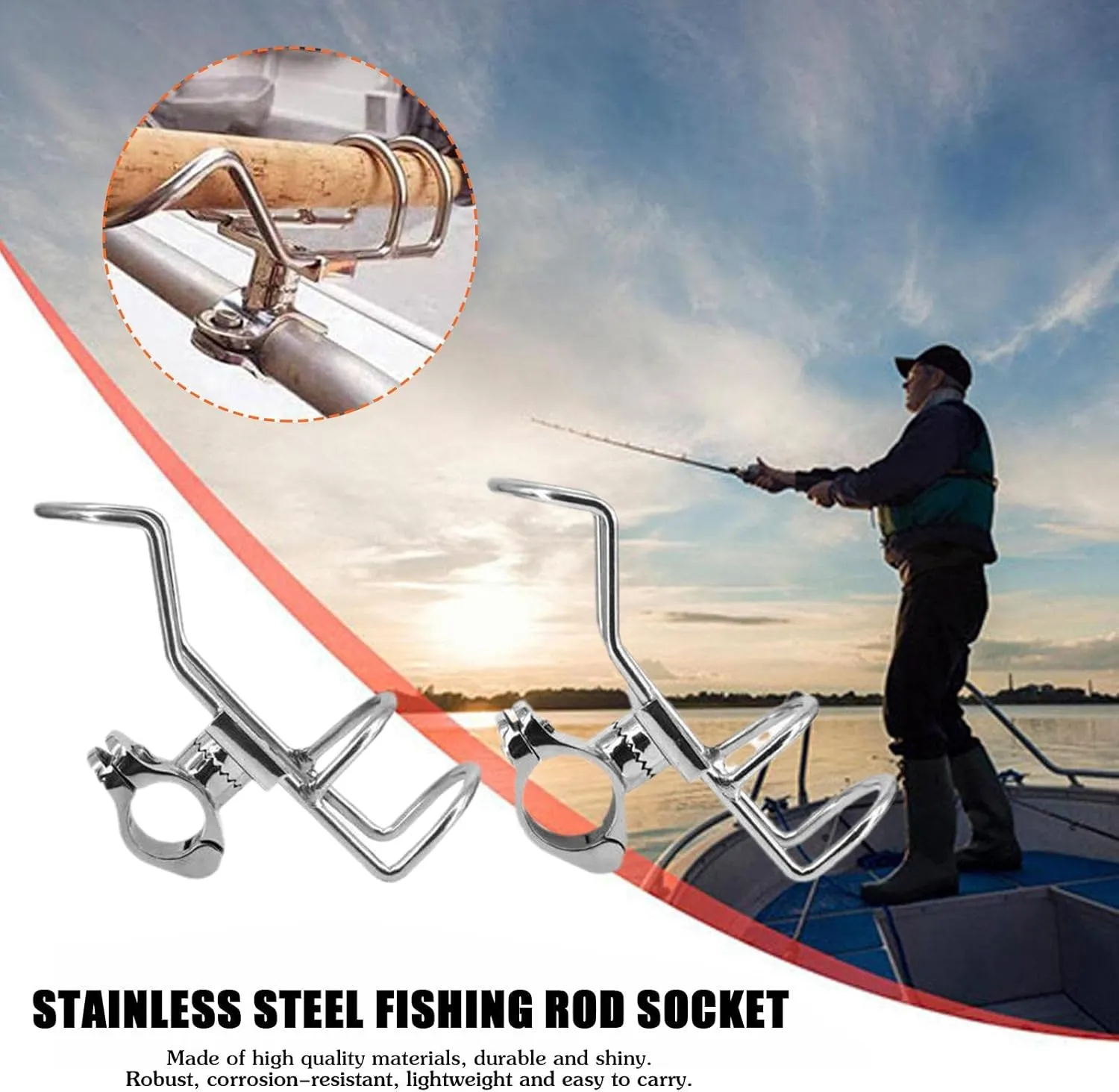 1 Pack 360 Degree Rotatable Fishing Rod Support Rod Holder, Marine 316 Stainless Steel Rod Bracket Yacht Kayak Boat Accessories