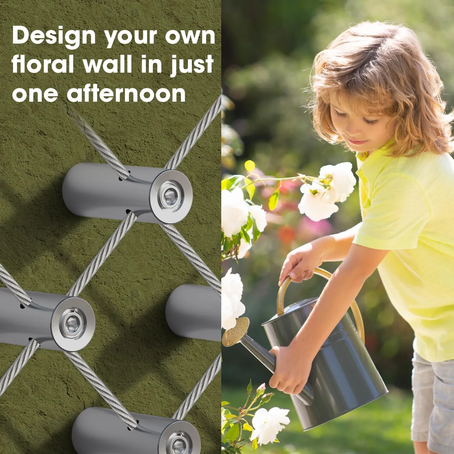 10 Sets Cylindrical Hubs,Wall Trellis Kits System, Wire Trellis for Climbing Plants Outdoor, with 53Ft x 1/8" Wire Rope, T316 Stainless Steel Heavy Duty Cable Trellis System,WT002