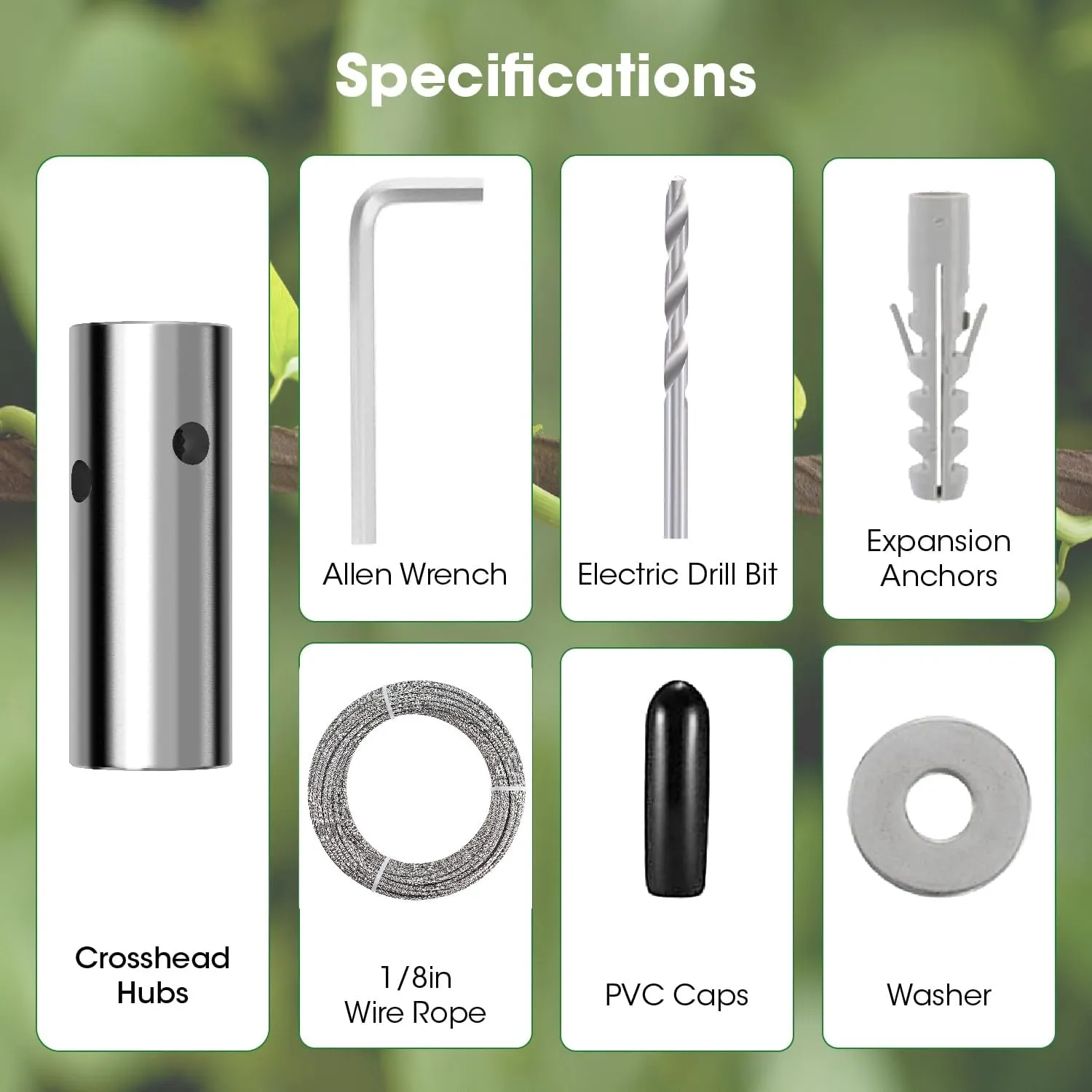 10 Sets Cylindrical Hubs,Wall Trellis Kits System, Wire Trellis for Climbing Plants Outdoor, with 53Ft x 1/8" Wire Rope, T316 Stainless Steel Heavy Duty Cable Trellis System,WT002