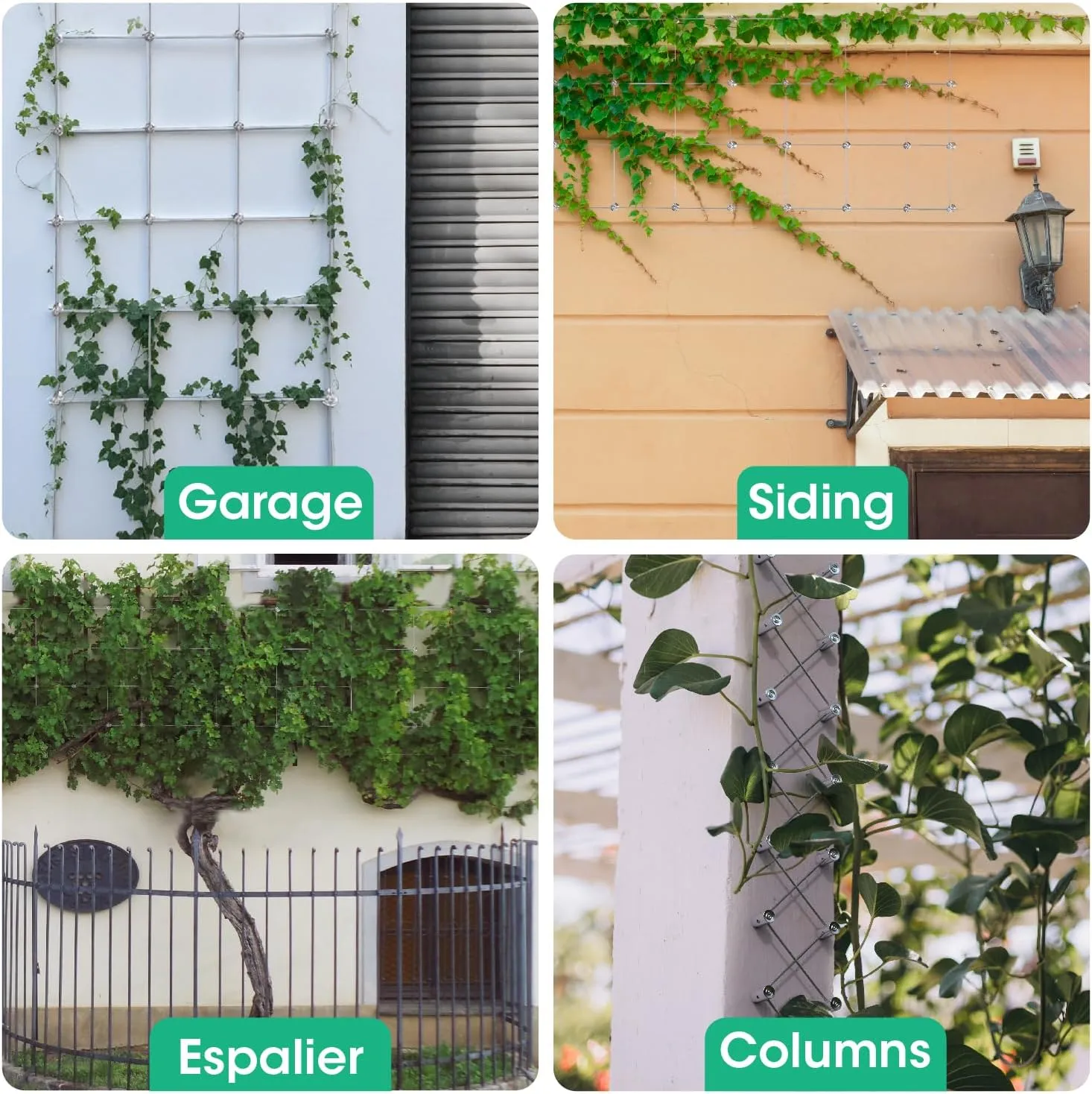 10 Sets Cylindrical Hubs,Wall Trellis Kits System, Wire Trellis for Climbing Plants Outdoor, with 53Ft x 1/8" Wire Rope, T316 Stainless Steel Heavy Duty Cable Trellis System,WT002