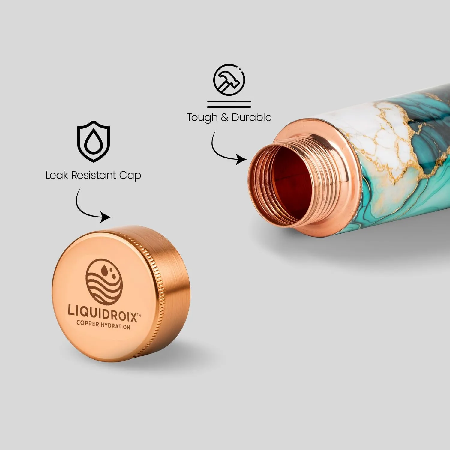 100% Copper Water Bottle – Handcrafted Ayurvedic Bottle with Elegant Malachite Marble Finish – BPA-Free, Leak-Proof, 32Oz- For Healthy Hydration
