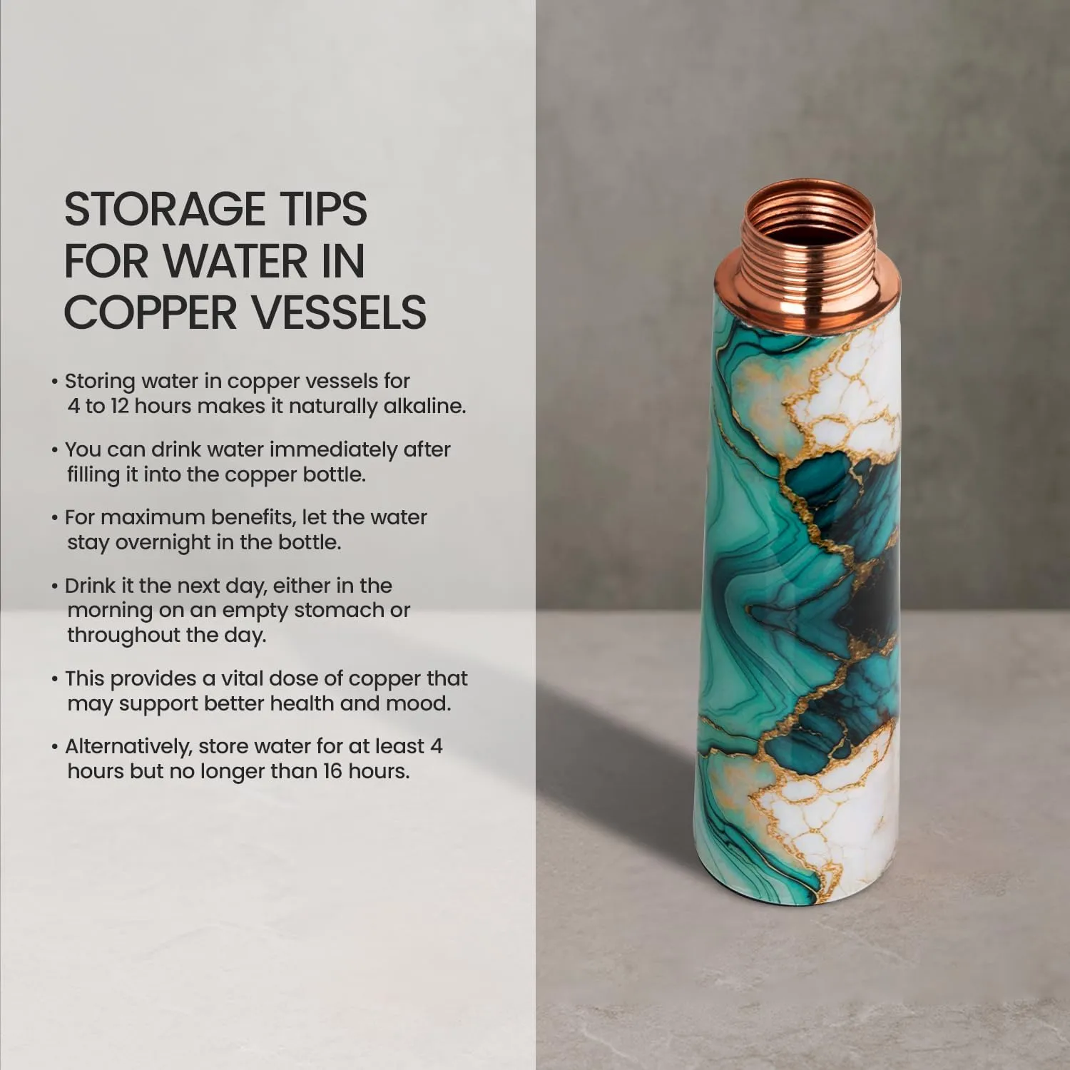 100% Copper Water Bottle – Handcrafted Ayurvedic Bottle with Elegant Malachite Marble Finish – BPA-Free, Leak-Proof, 32Oz- For Healthy Hydration