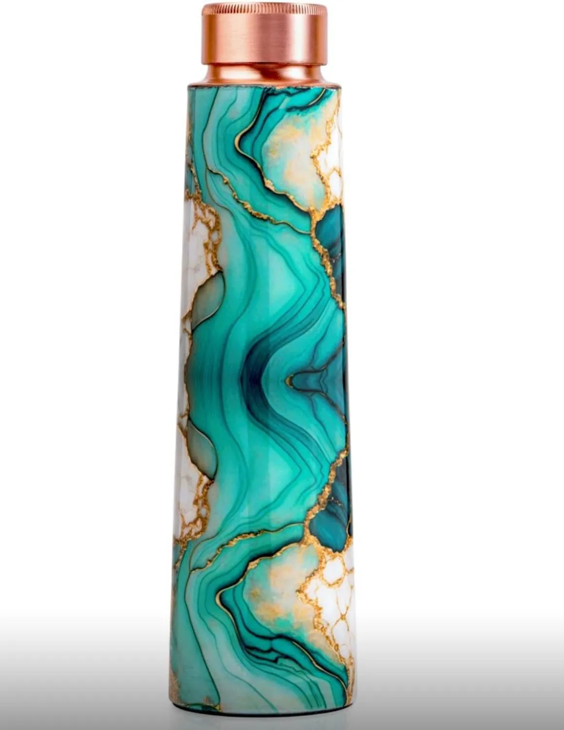 100% Copper Water Bottle – Handcrafted Ayurvedic Bottle with Elegant Malachite Marble Finish – BPA-Free, Leak-Proof, 32Oz- For Healthy Hydration