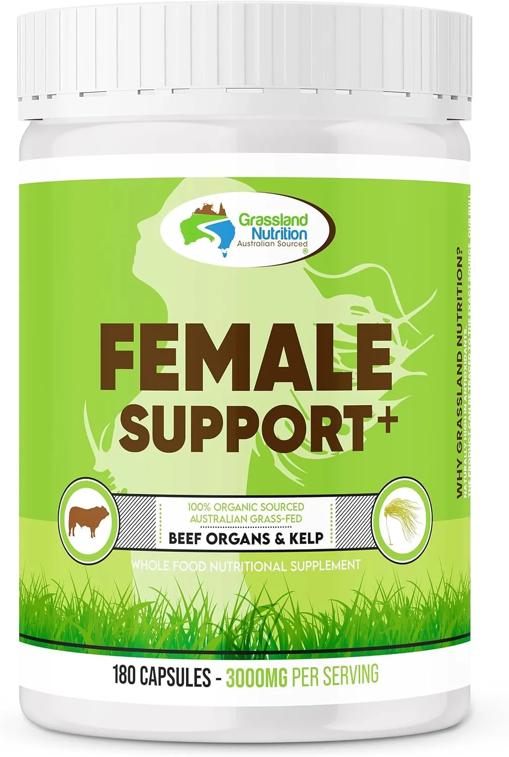 100% Organic Australian: Female Support Beef Organ Blend - High in CoQ10, B12, Iodine (180 Capsules)