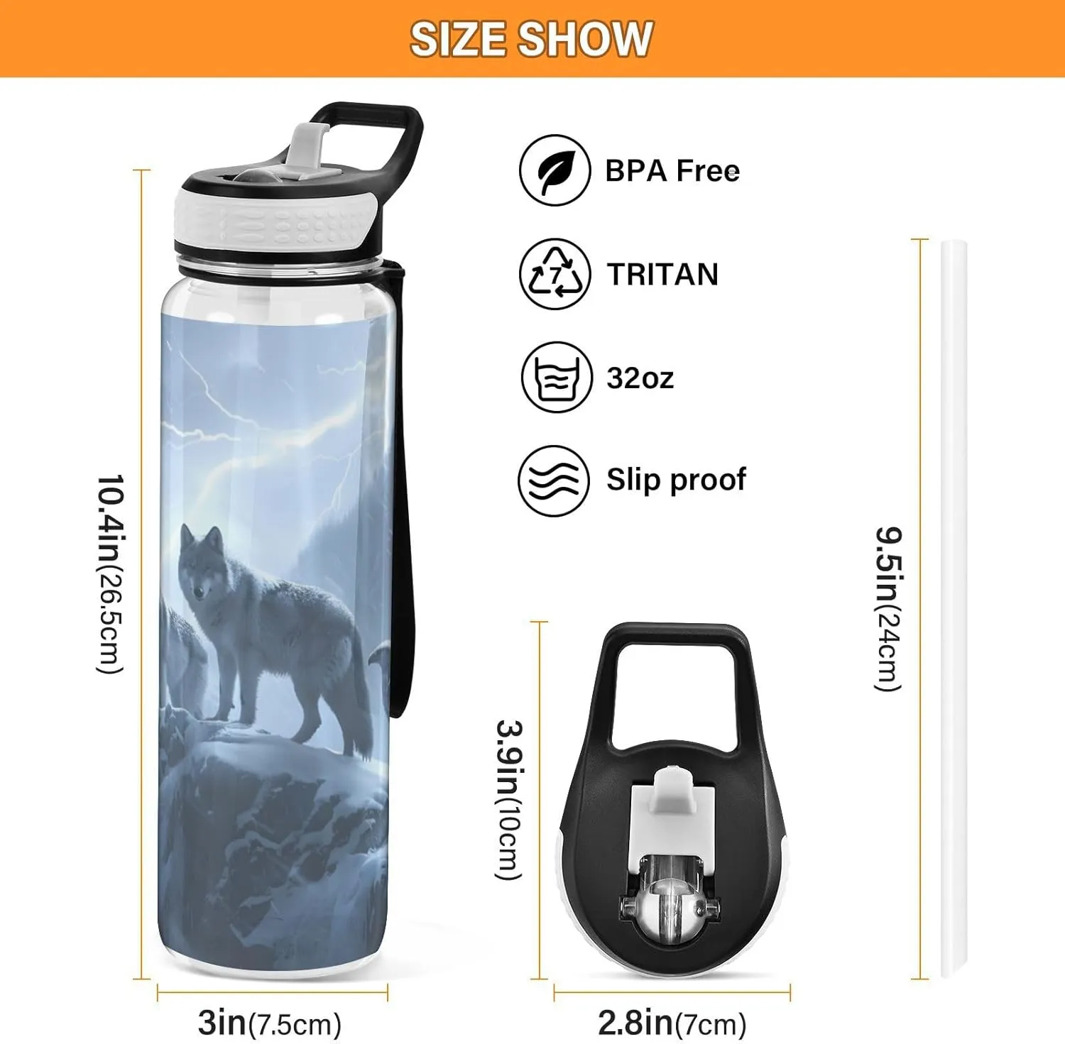 1000 ML Sports Water Bottle with Straw, Sports Wolves and One Big Eagle Reusable Water Bottle Leak Proof,BPA Free,Tritan Drink Bottle with Straw for Office,School,Gym,Outdoor