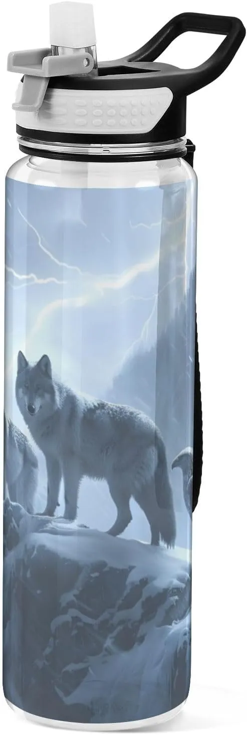 1000 ML Sports Water Bottle with Straw, Sports Wolves and One Big Eagle Reusable Water Bottle Leak Proof,BPA Free,Tritan Drink Bottle with Straw for Office,School,Gym,Outdoor