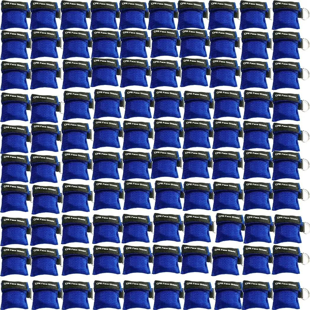 100pcs CPR Face Shield Mask Keychain Keying CPR Face Shields Pocket Mask (Blue-100)
