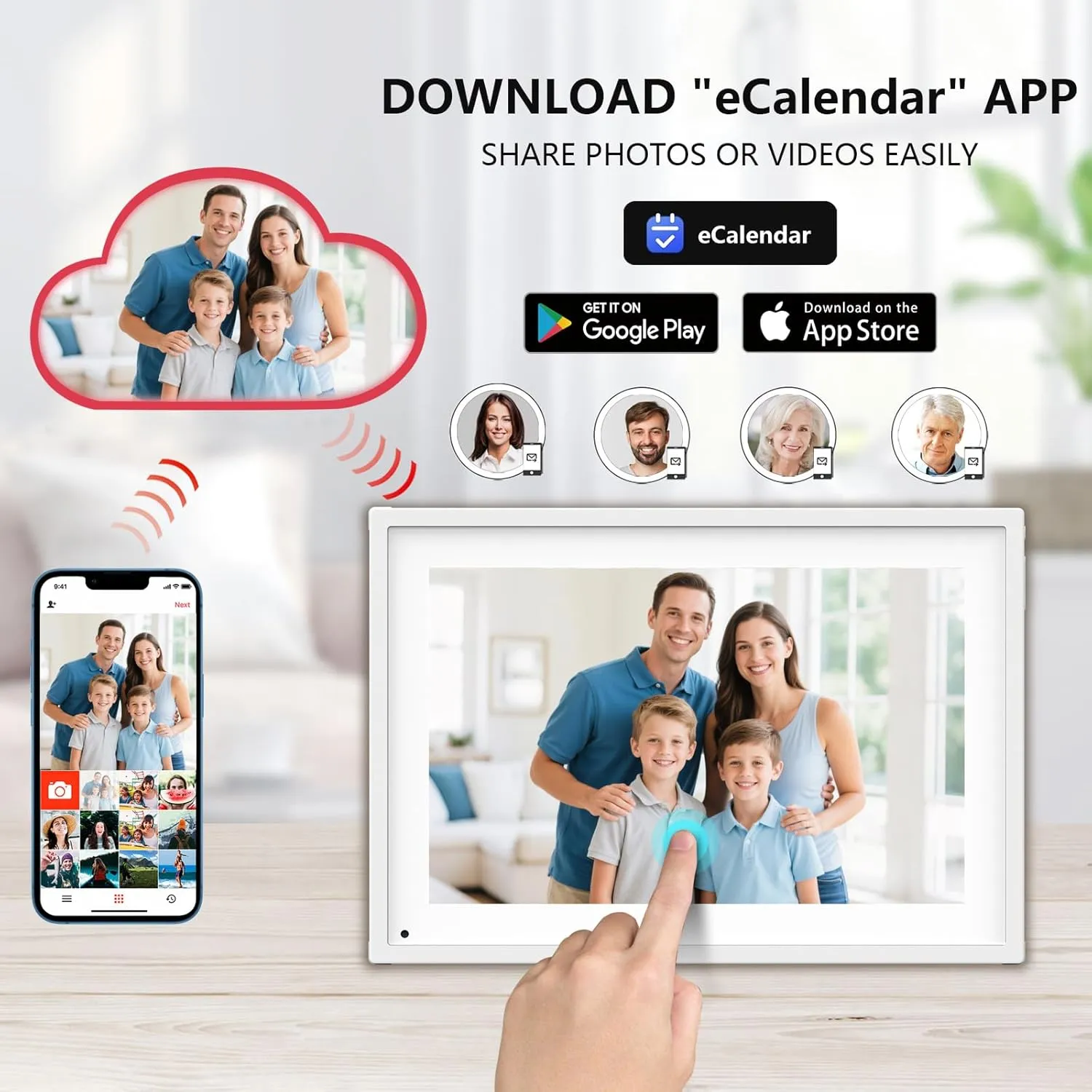 10.1 Inch Smart Digital Calendar Planner & Chore Chart, IPS HD Touchscreen Interactive Display for Family Schedules, Desk Stand Included - Share Photos/Videos