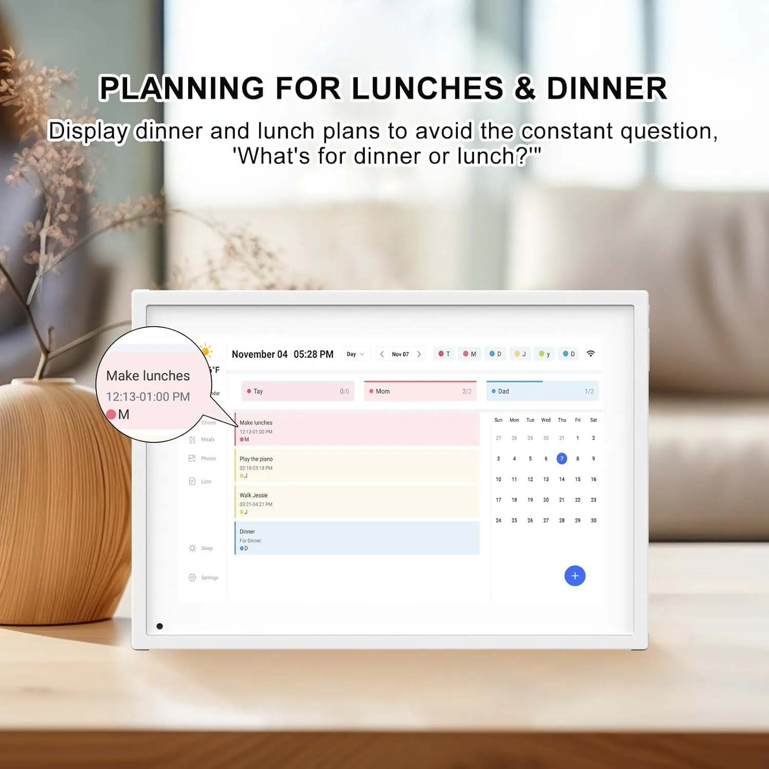 10.1 Inch Smart Digital Calendar Planner & Chore Chart, IPS HD Touchscreen Interactive Display for Family Schedules, Desk Stand Included - Share Photos/Videos