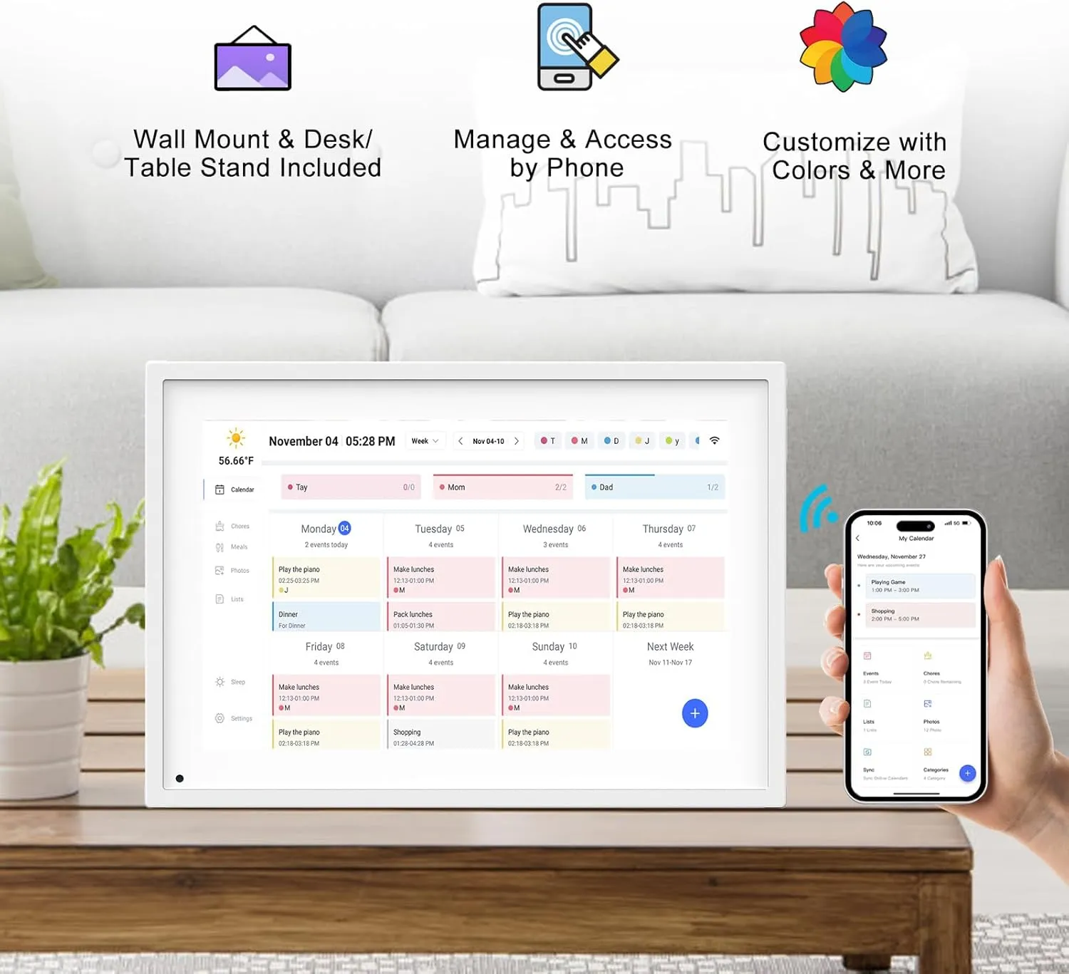10.1 Inch Smart Digital Calendar Planner & Chore Chart, IPS HD Touchscreen Interactive Display for Family Schedules, Desk Stand Included - Share Photos/Videos