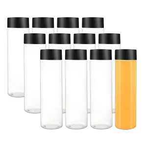 12 Pack 13.6 OZ (400 ml) Clear PET Plastic Juice Bottles With Black Lids Smoothie Ideal For Milk and Other Beverage
