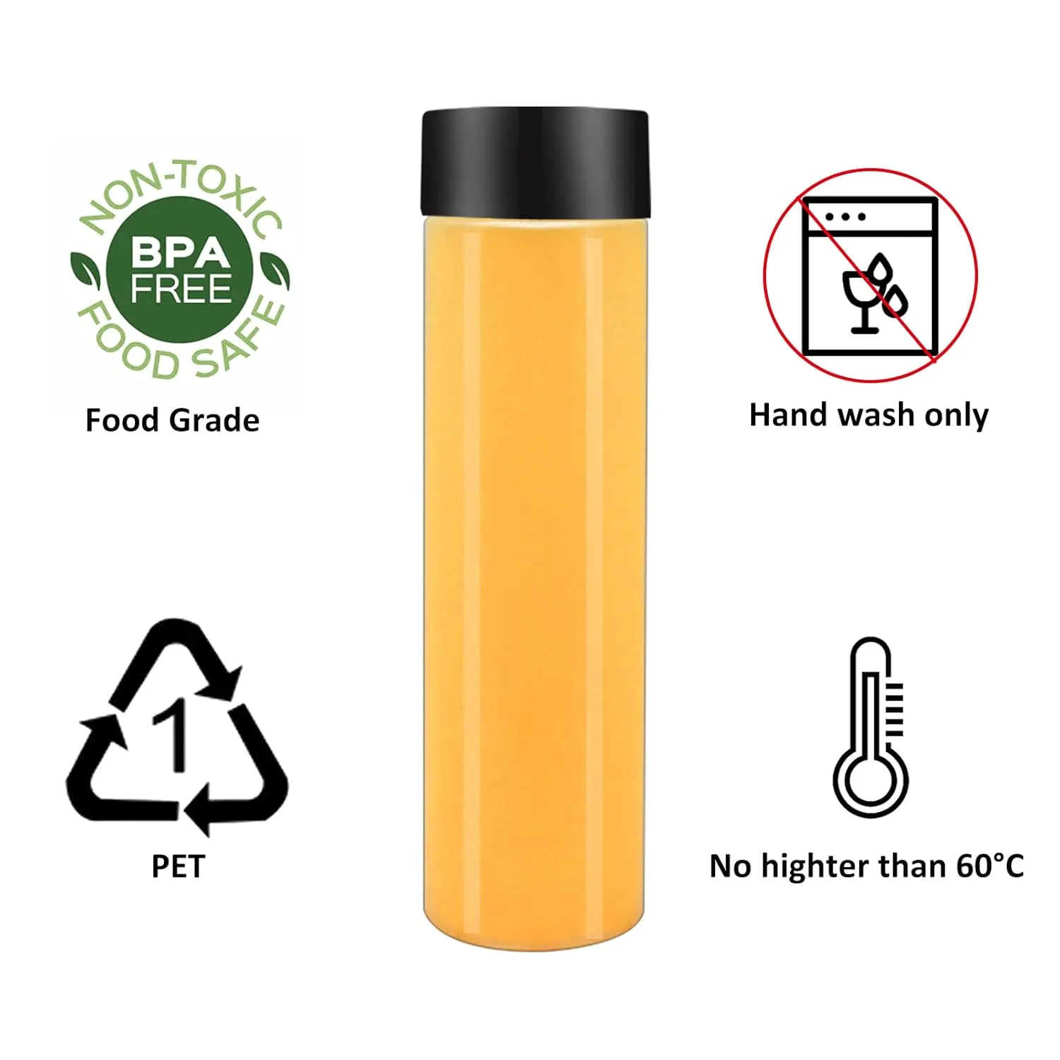 12 Pack 13.6 OZ (400 ml) Clear PET Plastic Juice Bottles With Black Lids Smoothie Ideal For Milk and Other Beverage