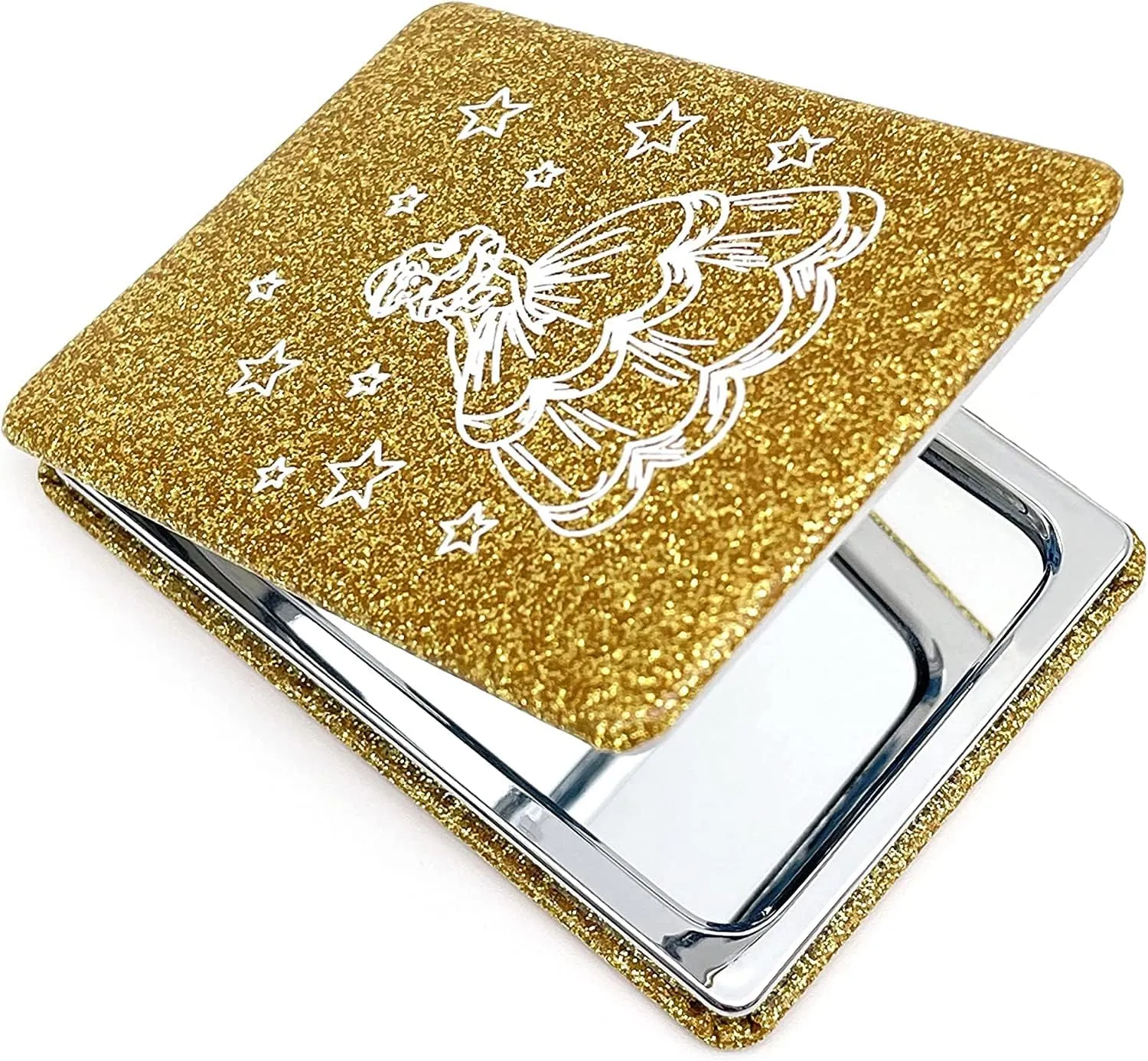 12 Pcs Sweet 15 Quinceanera Bling Compact Mirror Square Leather Makeup Mirror Recuerdos De Bautizo First Communion Mis Quince Años for Party Favors (Sweet 15 Gold)