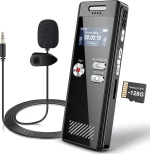 128GB Digital Voice Recorder,Voice Activated Recorder with Playback,Voice Recorder for Lectures,HD Dual Mic Tape Recording Device,Sound Audio Recorder with Line-in