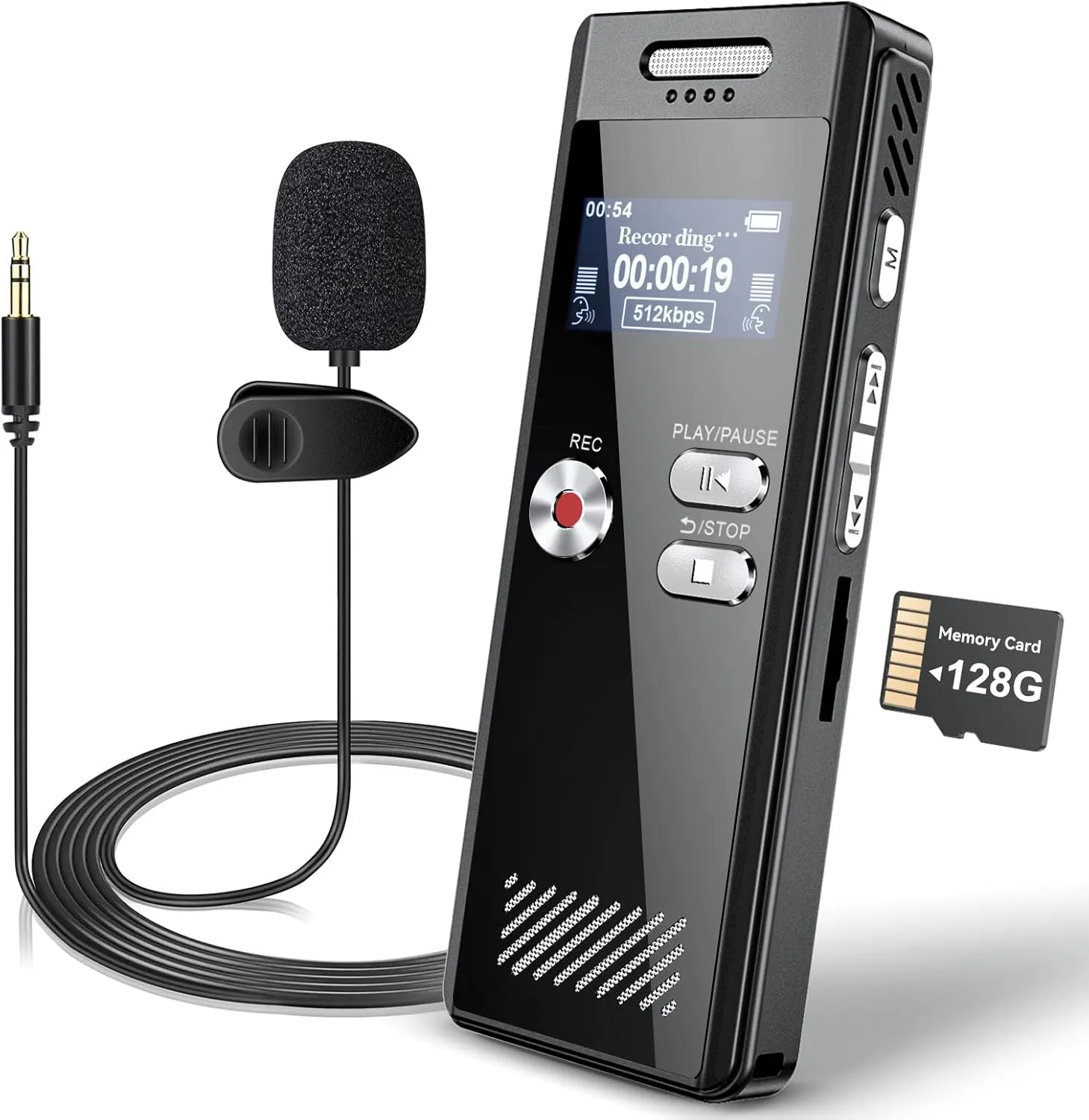 128GB Digital Voice Recorder,Voice Activated Recorder with Playback,Voice Recorder for Lectures,HD Dual Mic Tape Recording Device,Sound Audio Recorder with Line-in