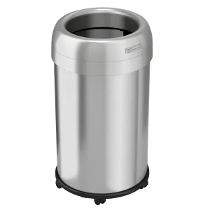 13 Gallon / 49L Stainless Steel Round Open Top Trash Can with Wheels and Dual Odor Filters – Hotel, Store, or Business Grade for Office, Restaurant, and Hospitality Use