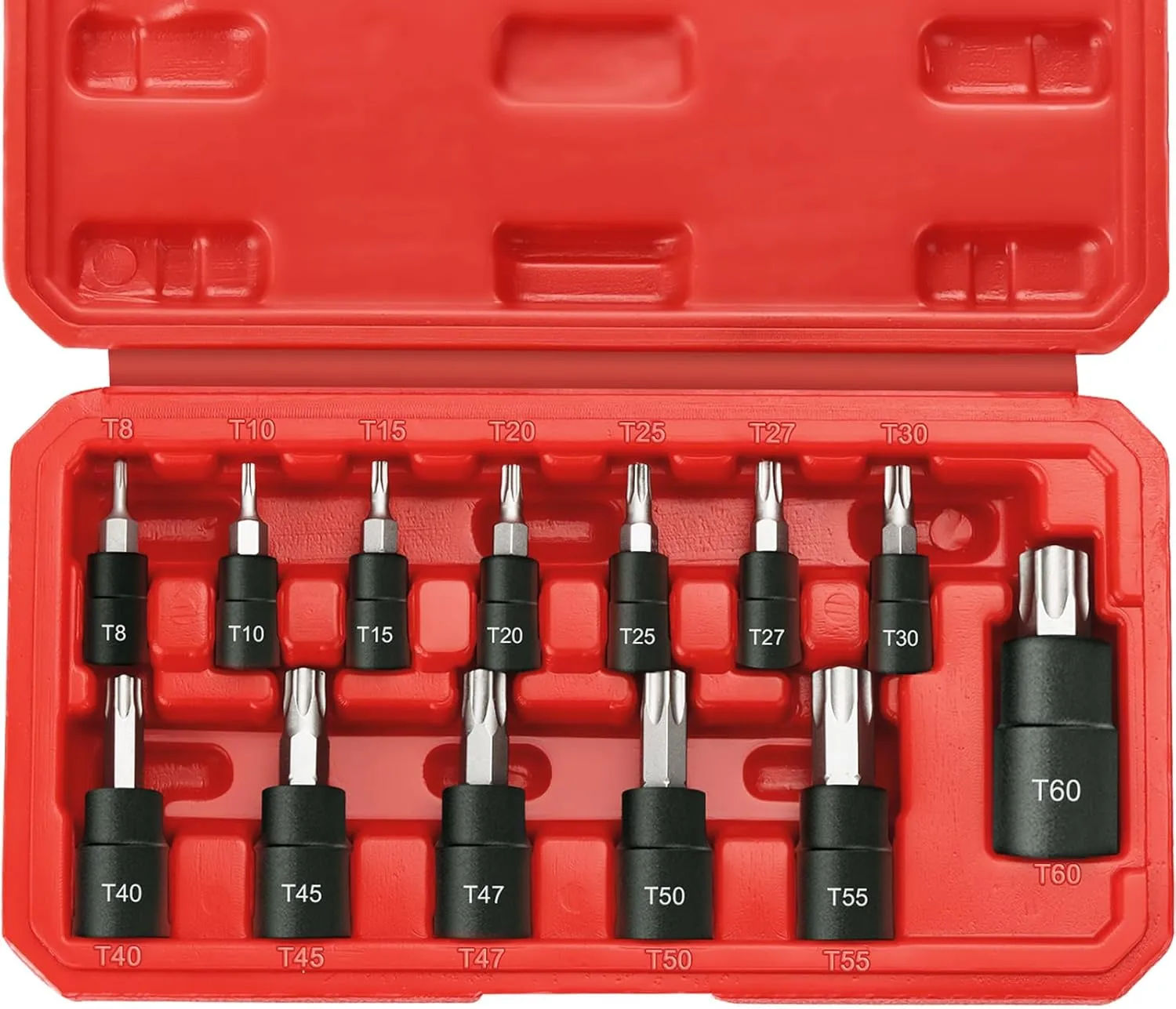 13-Piece Torx Bit Socket Set, 1/4”, 3/8” and 1/2” Drive T8-T60 Star Socket Set, S2 Steel Bits and CR-V Sockets with Storage Case