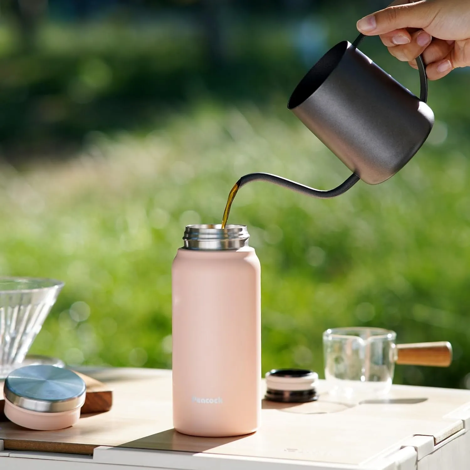 14oz Coffee Thermos Stainless Steel Travel Coffee Mug Vacuum Insulated Tumbler Double Wall Water Bottle, Leak Proof No Handle for Office, Back to School(Sakura Pink)