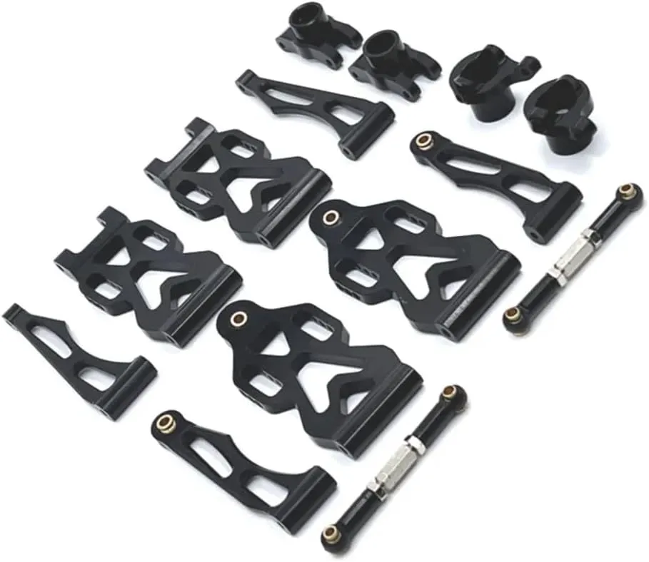 14PCs Metal Upgrade Parts Kit Front and Rear Arm Steering Cup Steering Tie Rod Replacement Accessory Set for SCY 16101 16102 16106 16201 JJRC Q130A Q130B Q141 Q117 1/16 RC Car (Black)