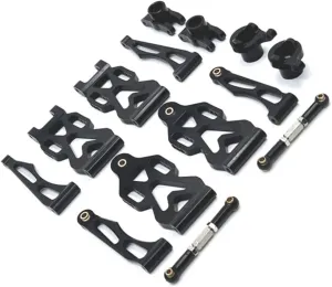 14PCs Metal Upgrade Parts Kit Front and Rear Arm Steering Cup Steering Tie Rod Replacement Accessory Set for SCY 16101 16102 16106 16201 JJRC Q130A Q130B Q141 Q117 1/16 RC Car (Black)