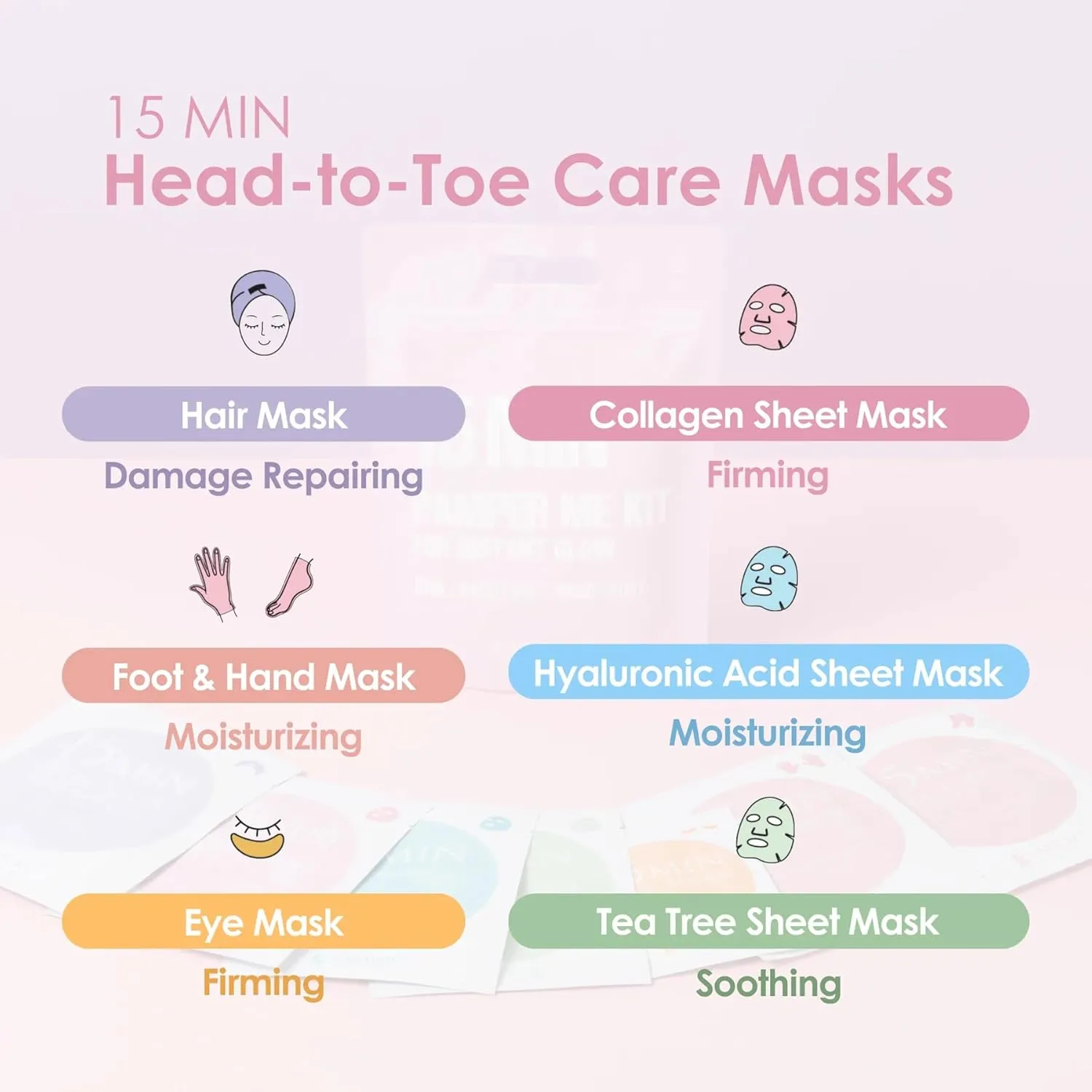 15 Min Pamper Me Kit by Naisture – Korean Spa and Skincare Kit for Women with Hair Mask, Hand and Foot Masks, Eye Mask, and Face Masks