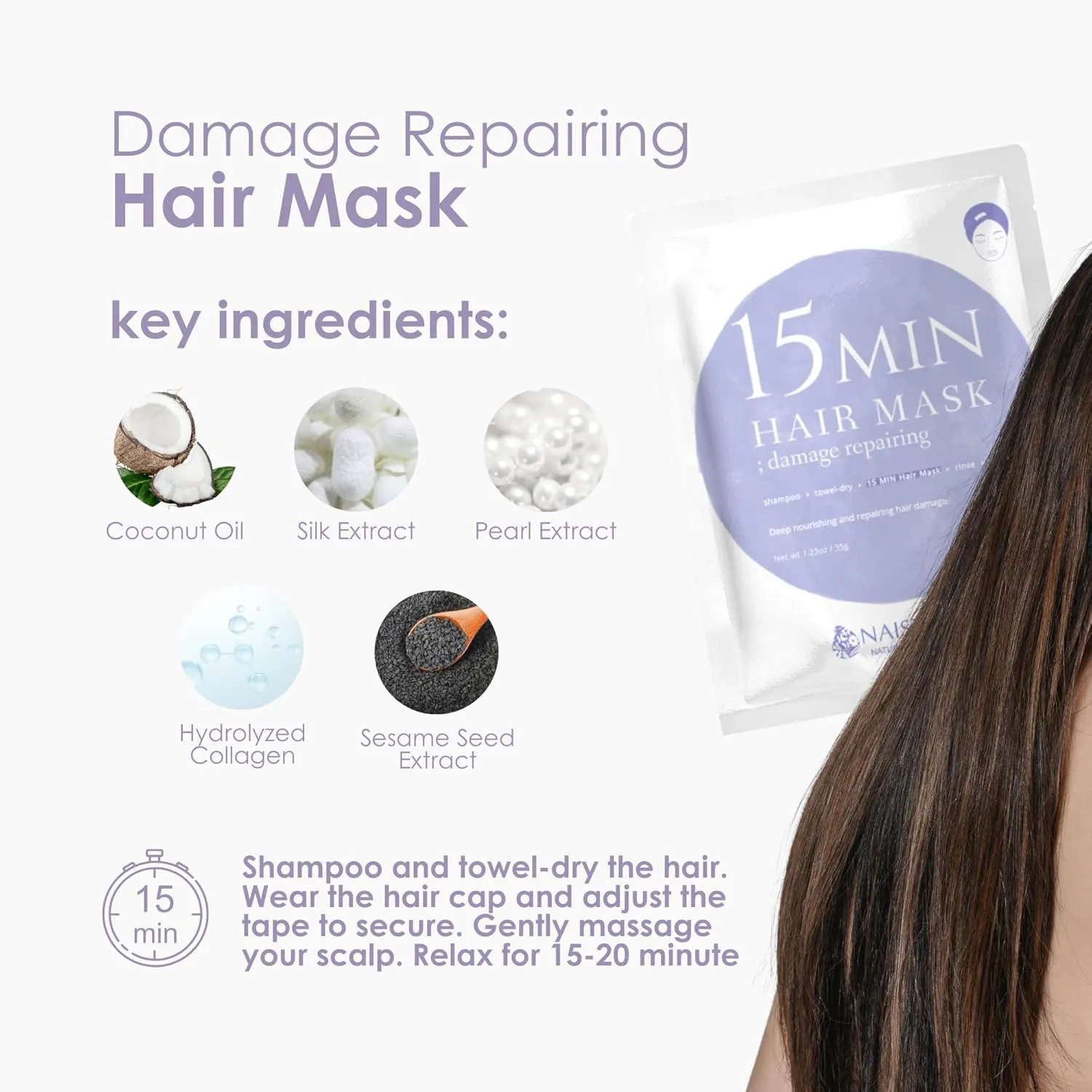 15 Min Pamper Me Kit by Naisture – Korean Spa and Skincare Kit for Women with Hair Mask, Hand and Foot Masks, Eye Mask, and Face Masks