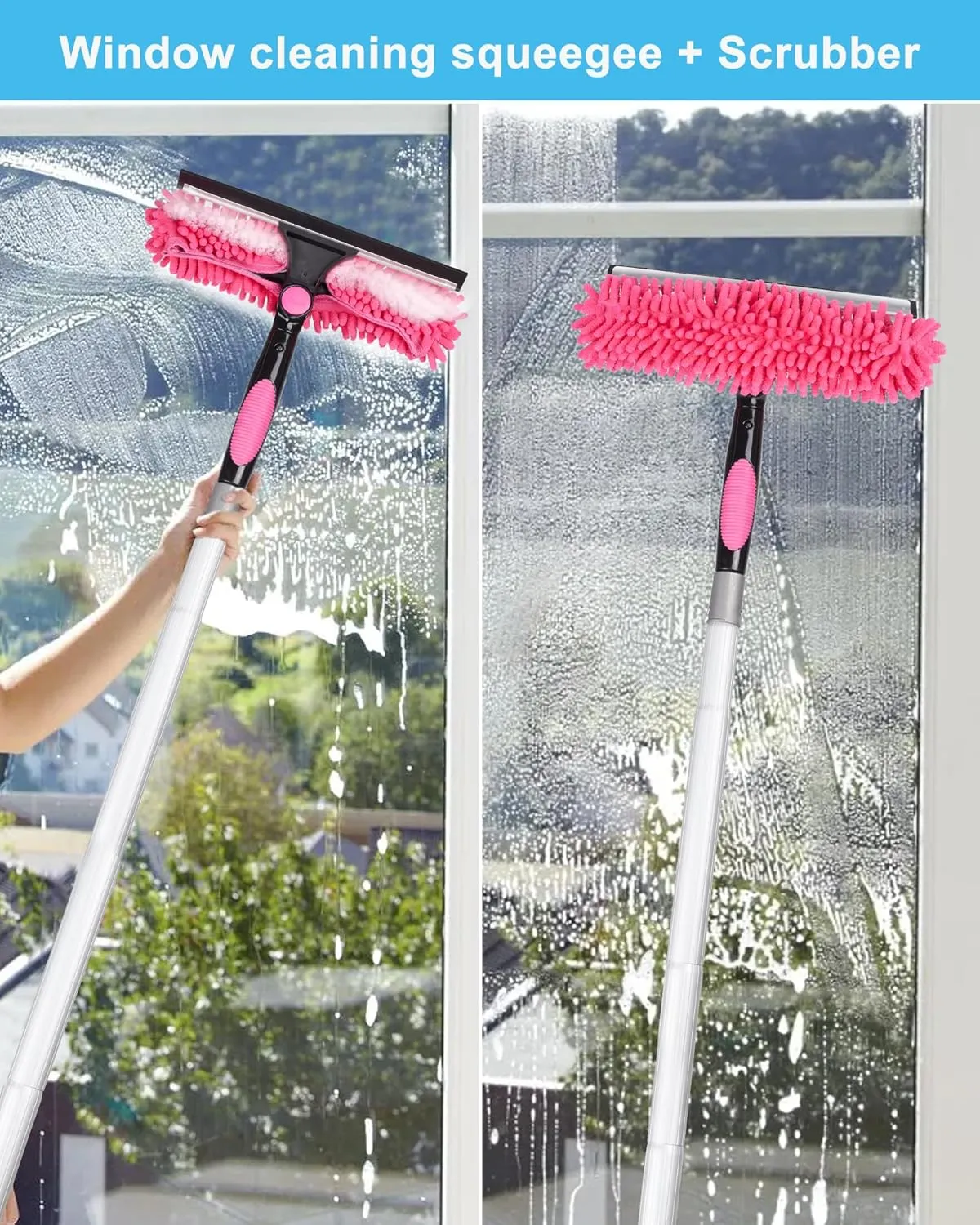 16.5ft Solar Panel Cleaning Brush & Squeegee, 2 Dusting Brush, Lightweight & Extendable Poles, Water Fed Poles Kit, Upgrade Window Washing Equipment