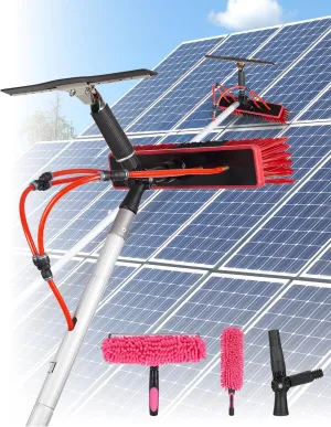 16.5ft Solar Panel Cleaning Brush & Squeegee, 2 Dusting Brush, Lightweight & Extendable Poles, Water Fed Poles Kit, Upgrade Window Washing Equipment