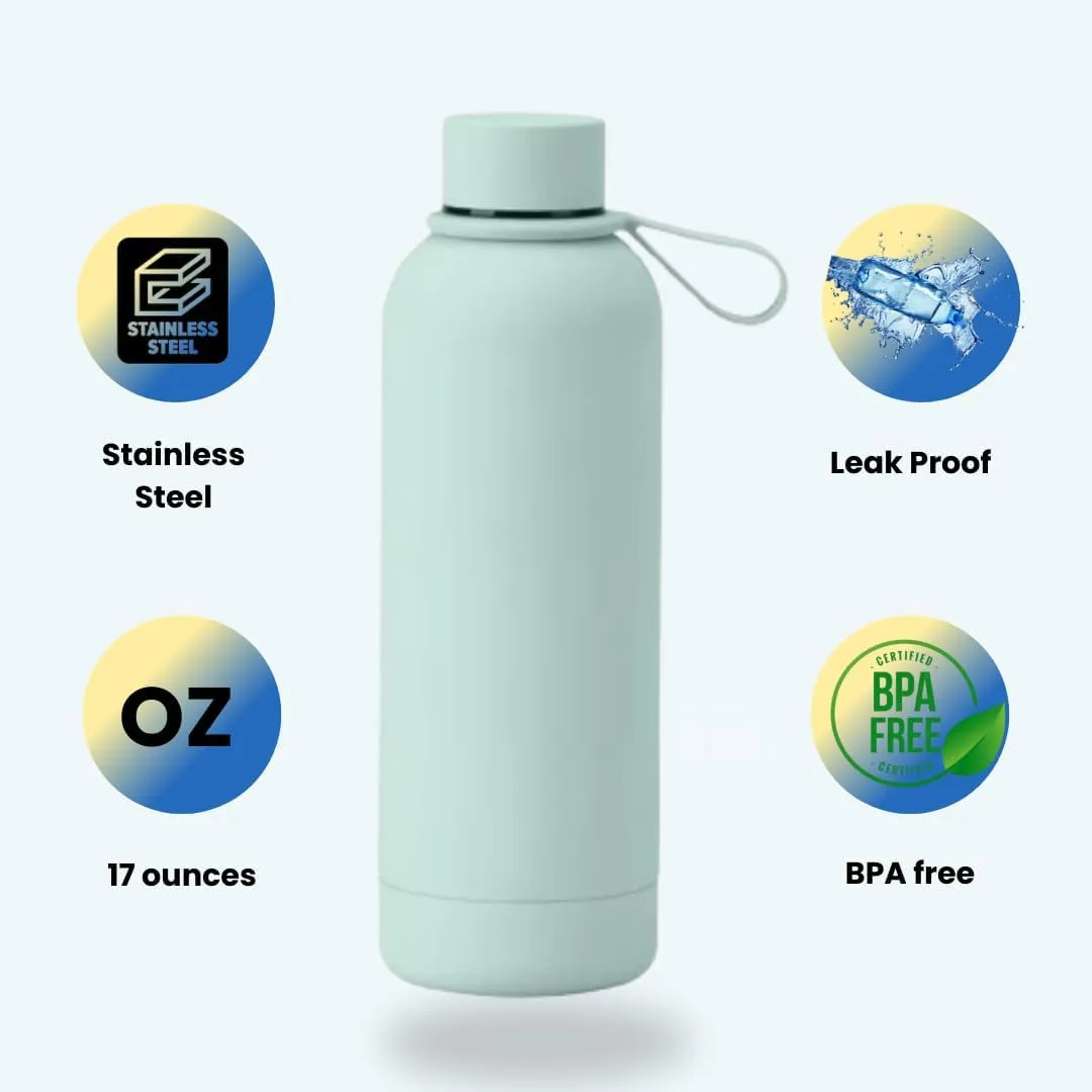 17 oz Stainless Steel Insulated Water Bottle - Double Wall Vacuum Insulated, Leakproof, BPA Free - Gym & Travel Bottle (Teal)