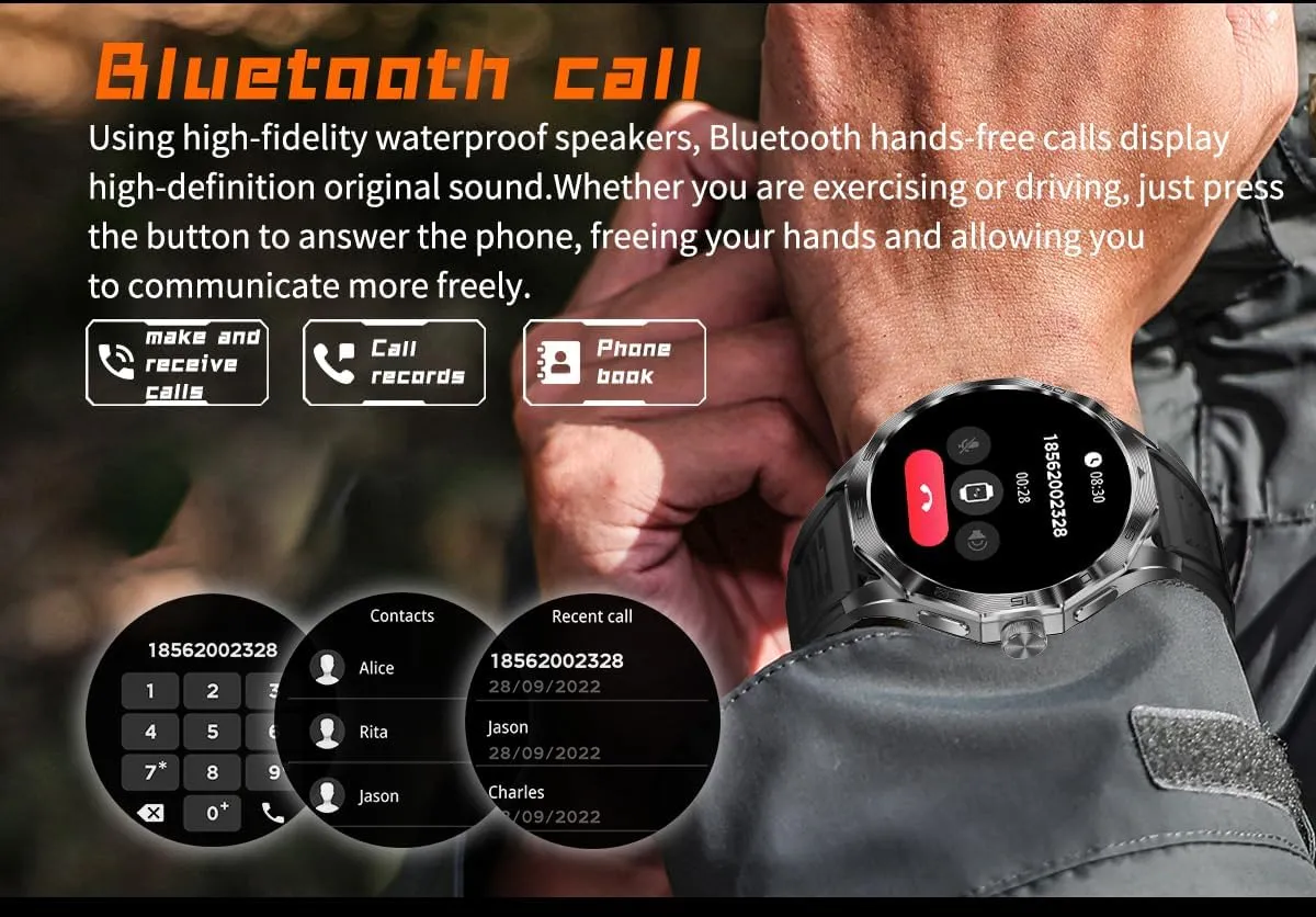 1.85inch HD Big Screen Military Smart Watch for Men,Answer/Make Call,Heart rate Monitor,710mAh Ultra-long Battery,Ｗaterproof Outdoor Activity Rugged Fitness Tracker for Android iOS with Compass