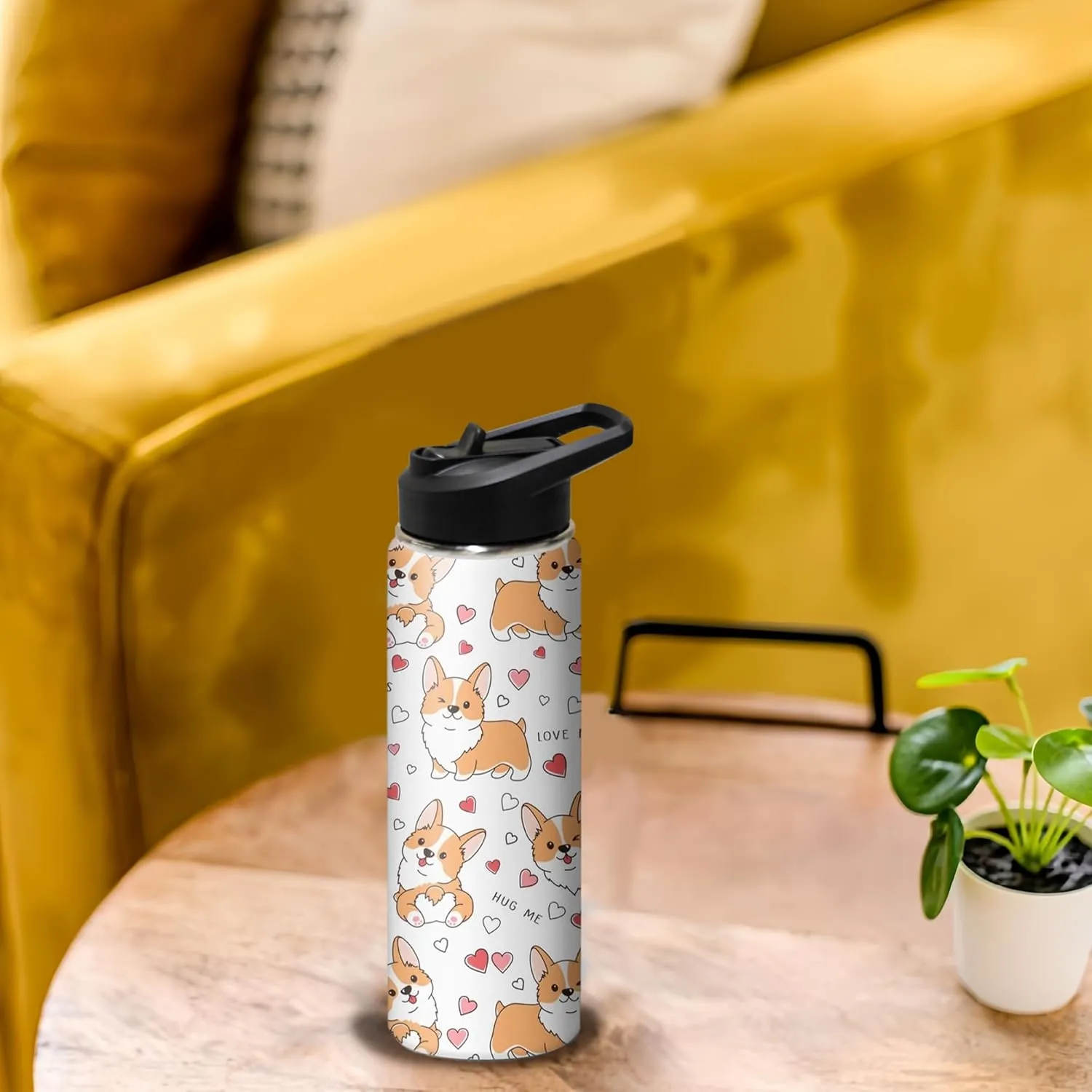 18oz Cute Corgi Water Bottle with Handle and Flip Straw, Dog Sports Stainless Steel Insulated Cup, Travel Coffee Mug Tumbler, Birthday Mothers Day Chritmas Gifts for Women Animal Lovers