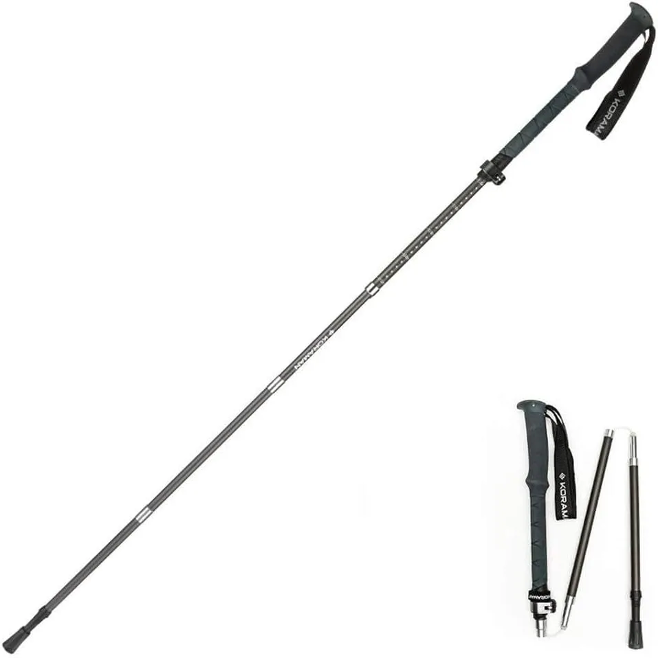 1pc Carbon Fiber Trekking Pole – Collapsible & Telescopic Hiking Stick with Natural Cork Handle, Extended EVA Grip, Ultralight & Strong for Backpacking, Camping, and Hiking