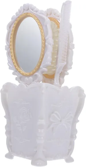 1Set Portable Makeup Mirror and Comb Set Elegant Case Static Hair Brush Combs for All Hair Compact Vanity Kit for Home and Travel