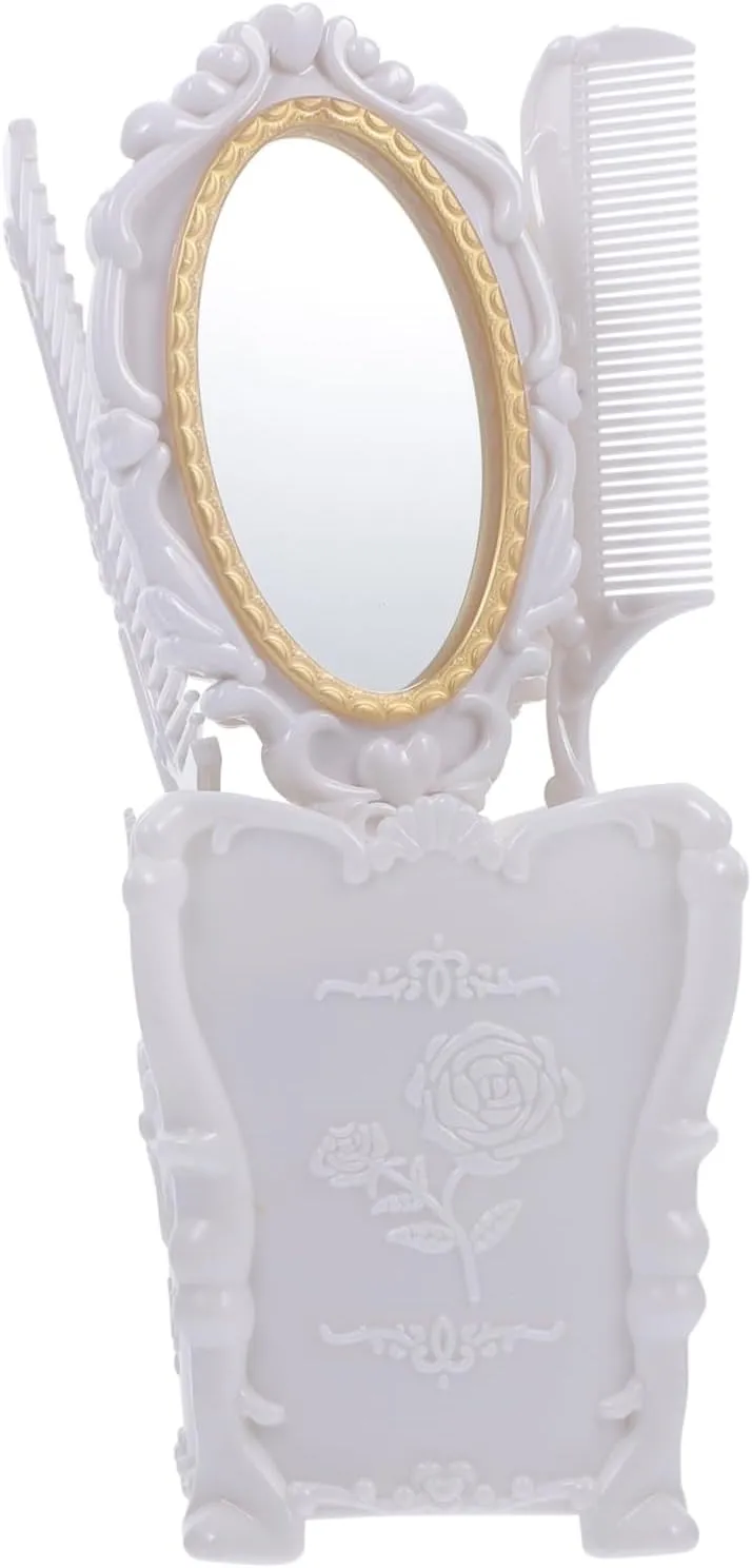 1set Portable Mirror Comb Set Creative -Static Hair Brush Kit Handheld Mirror for Salon Home Use for Hair Care Grooming and Makeup Application
