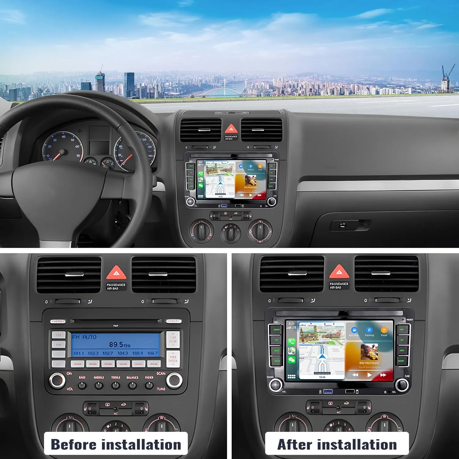 2 64G Android Car Stereo for VW Volkswagen Jetta Seat Passat Tiguan CC Golf Skoda Wireless Carplay Android Auto for VW 7 Inch Touchscreen Head Unit GPS WiFi Bluetooth FM/RDS Mirror Link  Backup Camera