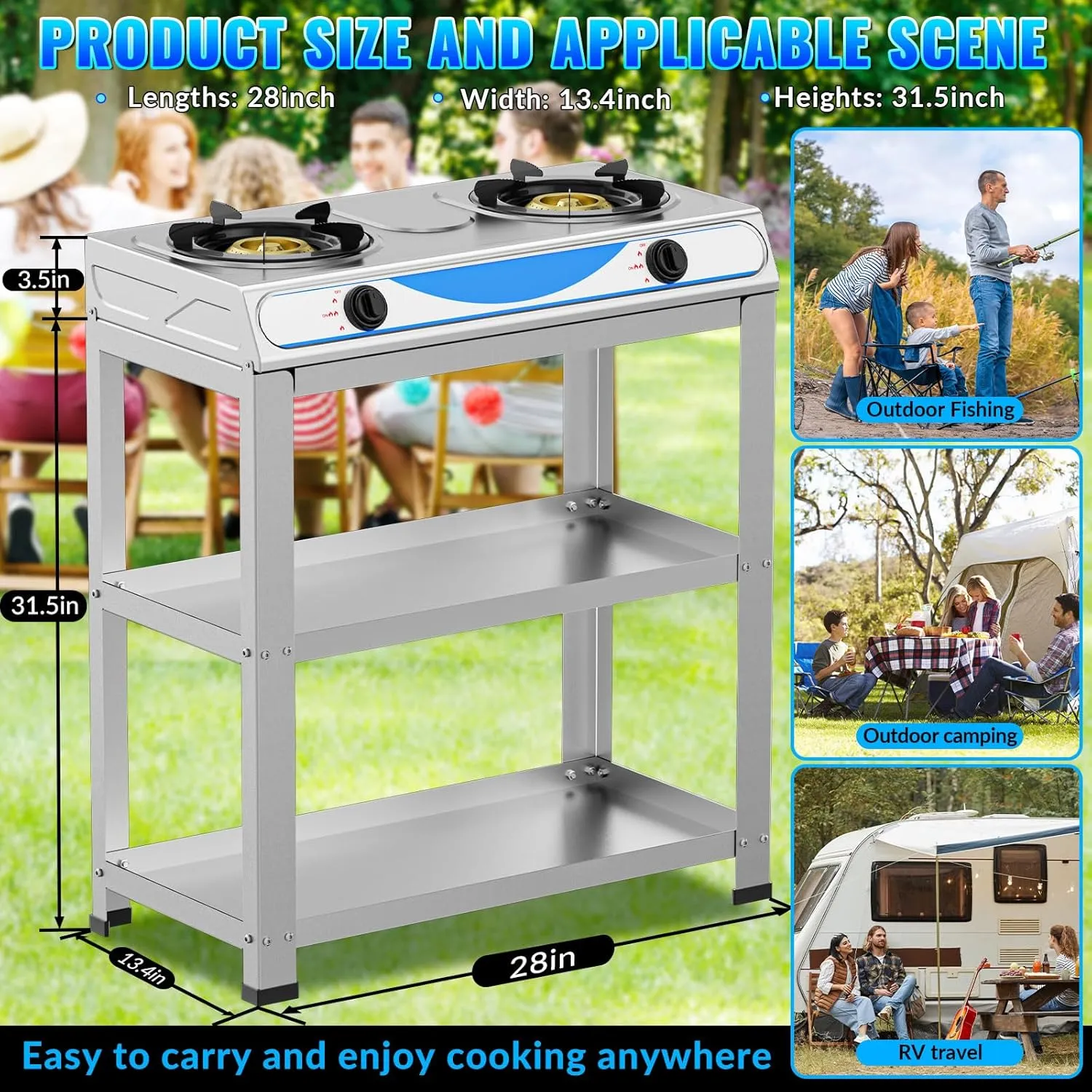 2 Burner Propane Gas Stove,19000BTU Portable Gas Stove with Support Leg Stand and Adapter Auto Ignition Camping Stove,propane burner for RV, Apartment, Outdoor Cooking