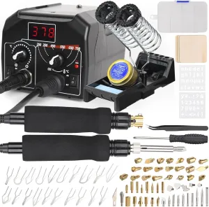 2-IN-1 Wood Burning Kit Pyrography Wood Burner Includes 51 Solid Points, 20 Wire Nibs, 2 Letter Number Stencils, 3 Unfinished Wood Pieces, Pen Holder & Burning Tool for Pyrography and DIY Crafts Gift
