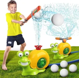 2 in1 Water Sprinkler Baseball Toy for Kids,Snail/Helicopter Sprinkler Ball Set with 2 Sprinkler Heads,Outdoor Spray Play Water Toys for Backyard Lawn Garden Summer Pool Party Fun (Snails)