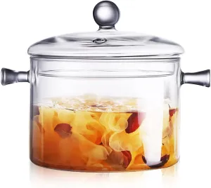 2 L/ 67 Fl Oz Clear Glass Pots for Cooking with Lids Saucepan with Cover Simmer Pot Milk Pot Heat-Resistant Glass Stovetop Pot And Pan with Lid, Soup, Milk, Baby Food