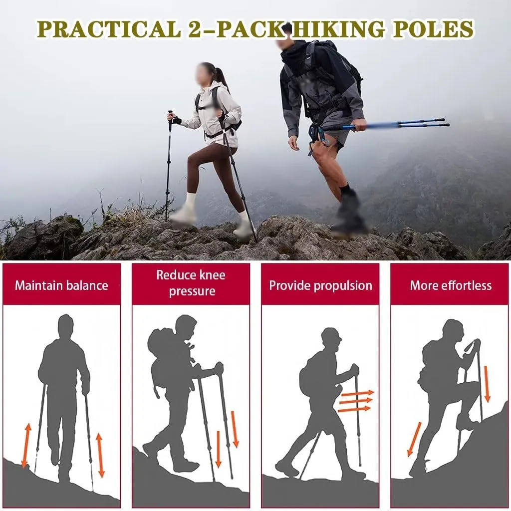 2-Pack Compact Trekking Poles, Aluminum Alloy   Carbon Fiber, Adjustable Outdoor Walking Stick, for Men, Women