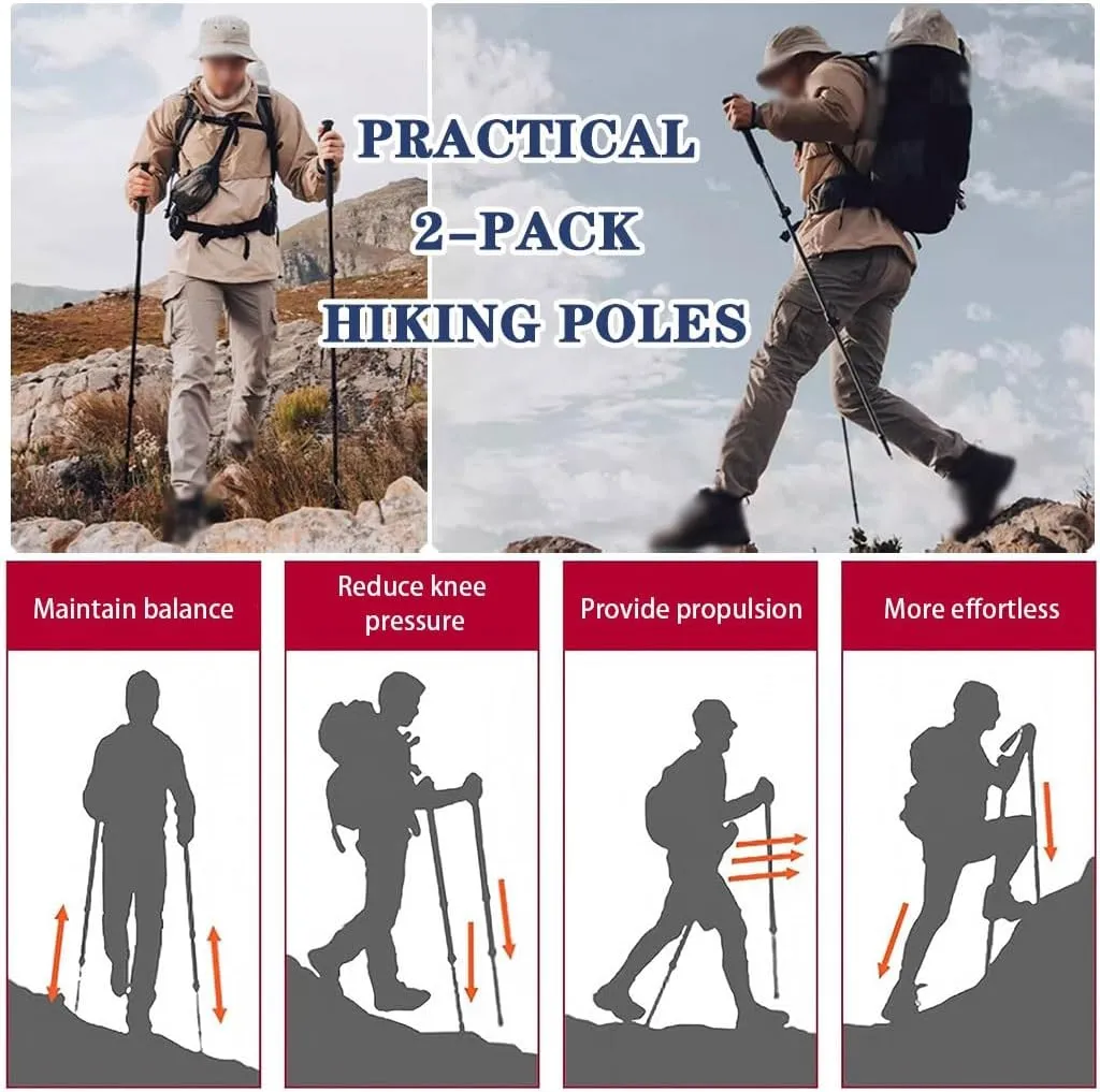 2-Pack Lightweight Telescopic Walking Sticks, Shock-Absorbent Hiking Poles, Trail Running Poles for Beginners, Carbon Fiber Shaft