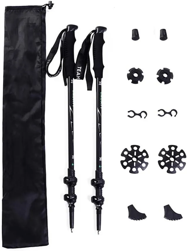 2 Pack Trekking Poles - with Antishock and Quick Lock System, Telescopic, Collapsible, Ultralight 7075 Aluminum for Hiking, Camping, Mountaining, Back