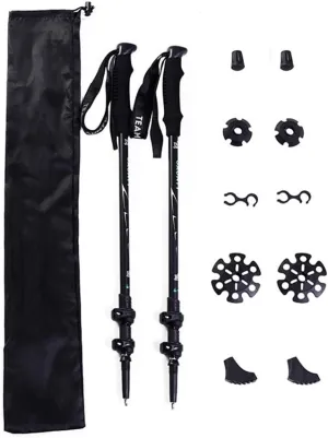 2 Pack Trekking Poles - with Antishock and Quick Lock System, Telescopic, Collapsible, Ultralight 7075 Aluminum for Hiking, Camping, Mountaining, Back