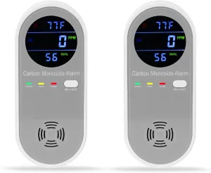 2 Packs Carbon Monoxide Detectors, Plug in Carbon Monoxide Alarm, 3-in-1 Real-time Digital Display Fahrenheit(°F) & Humidity, Co Detector Monitor for Home,RV,Apartment