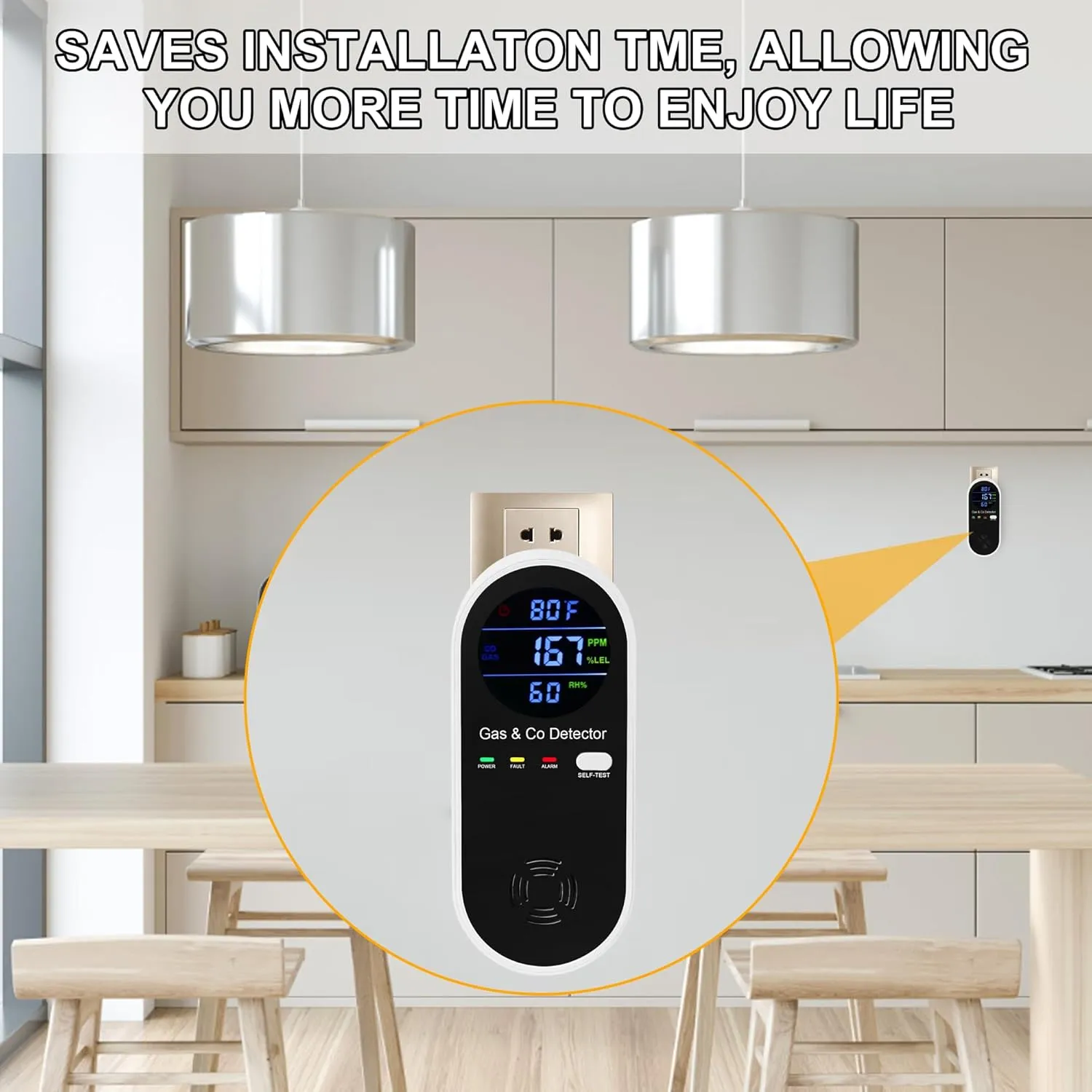 2 Packs Combination Gas & Carbon Monoxide Detector, 4-in-1 Natural Gas Detector & Carbon Monoxide Alarm with Temperature(°F) & Humidity,Propane & CO Detector for Home,RV,Apartment