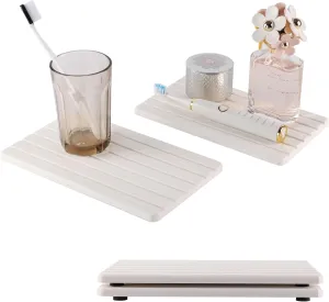 2 PCS Water Absorbent Diatomite Coasters (9.5" x 5.5"), Grooved Design, Water Absorbing Stone Used for Hand Soaps & Plants & toiletries in The Modern Home